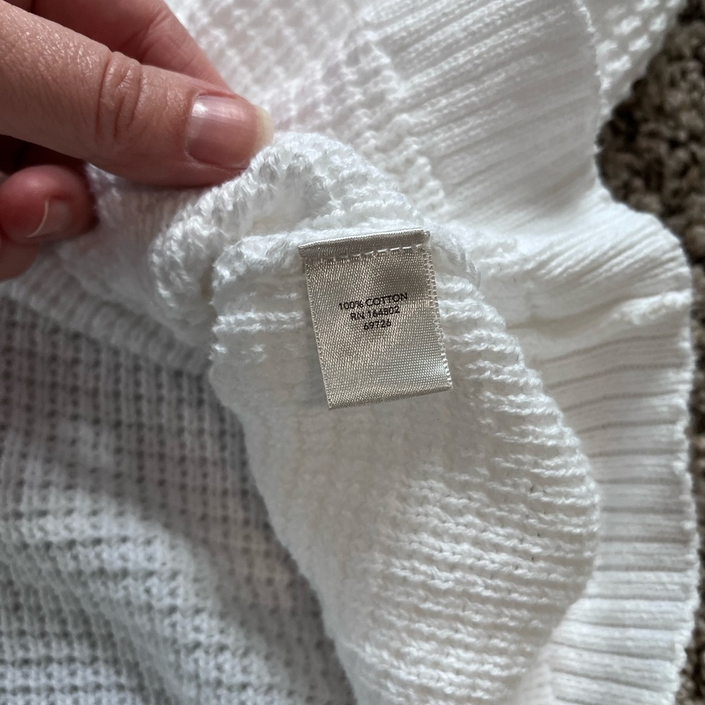CJ Banks White Textured Oversized Short Sleeve Sweater Button Back - Picture 6 of 6
